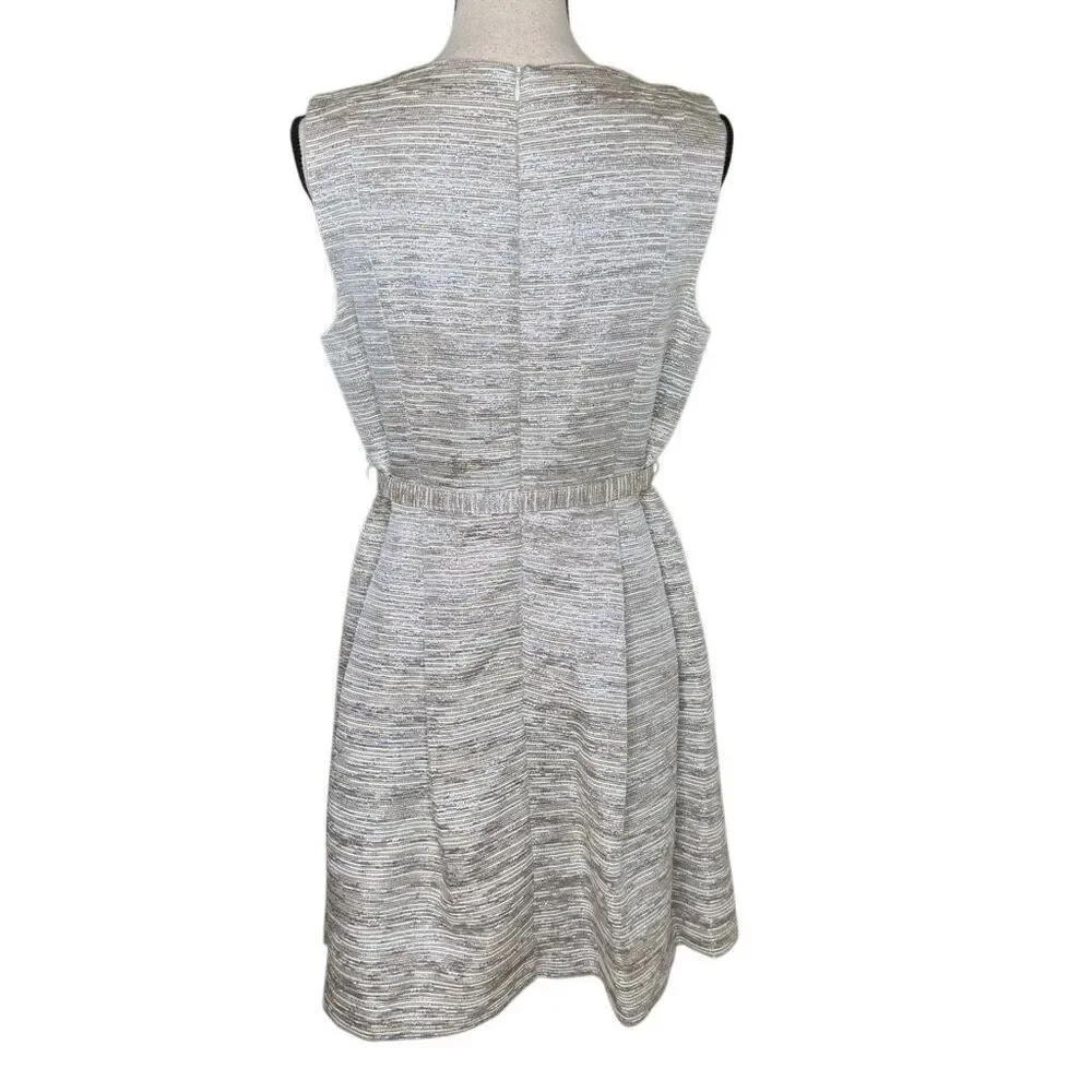 Trina Turk Dress Metallic Silver & Bronze Belted Fit & Flare Occasion Dress Sz10